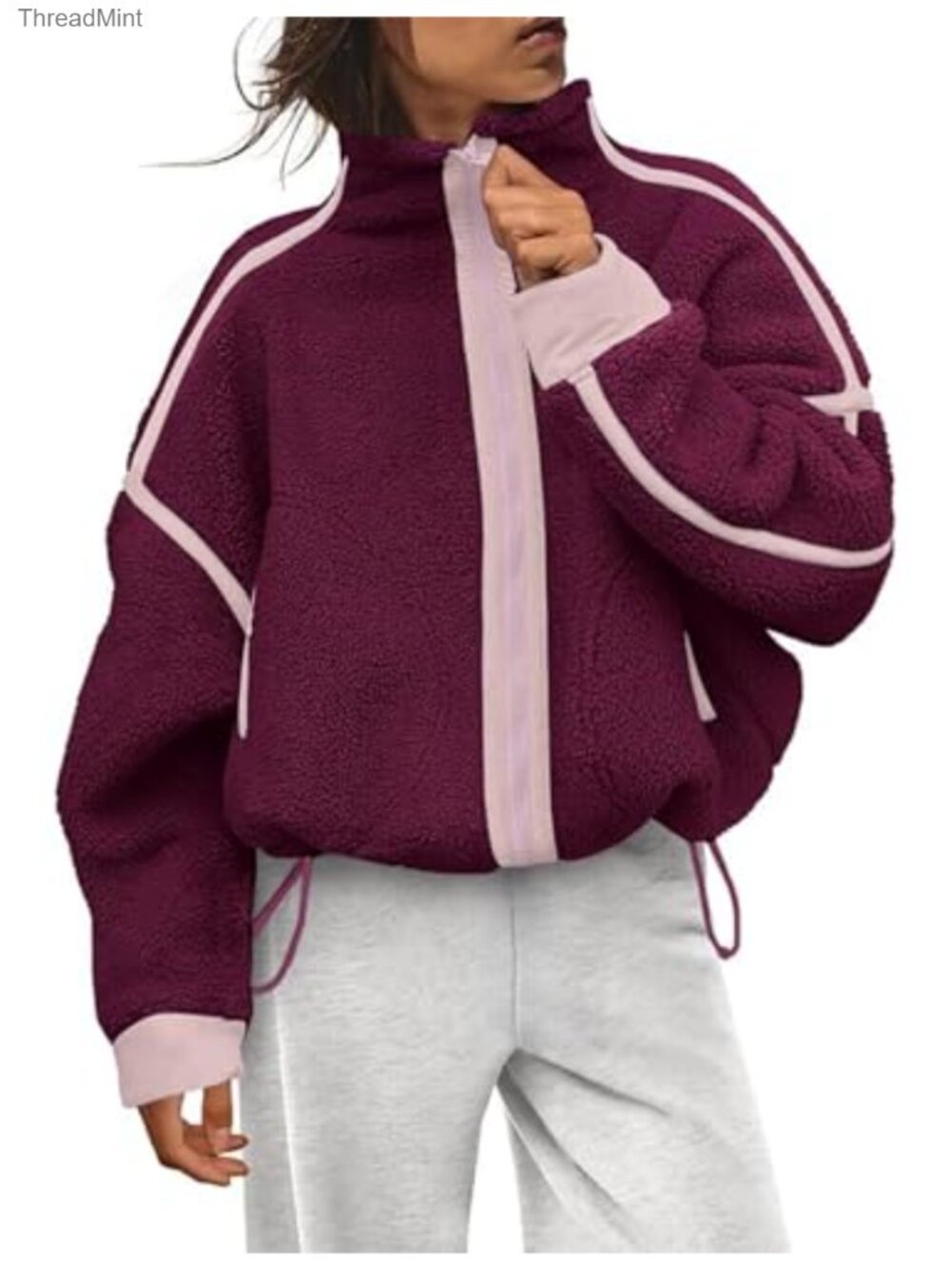 Women's Full Zip Sherpa Fleece Jacket Soft Fuzzy Fleece Oversized Warm Winter